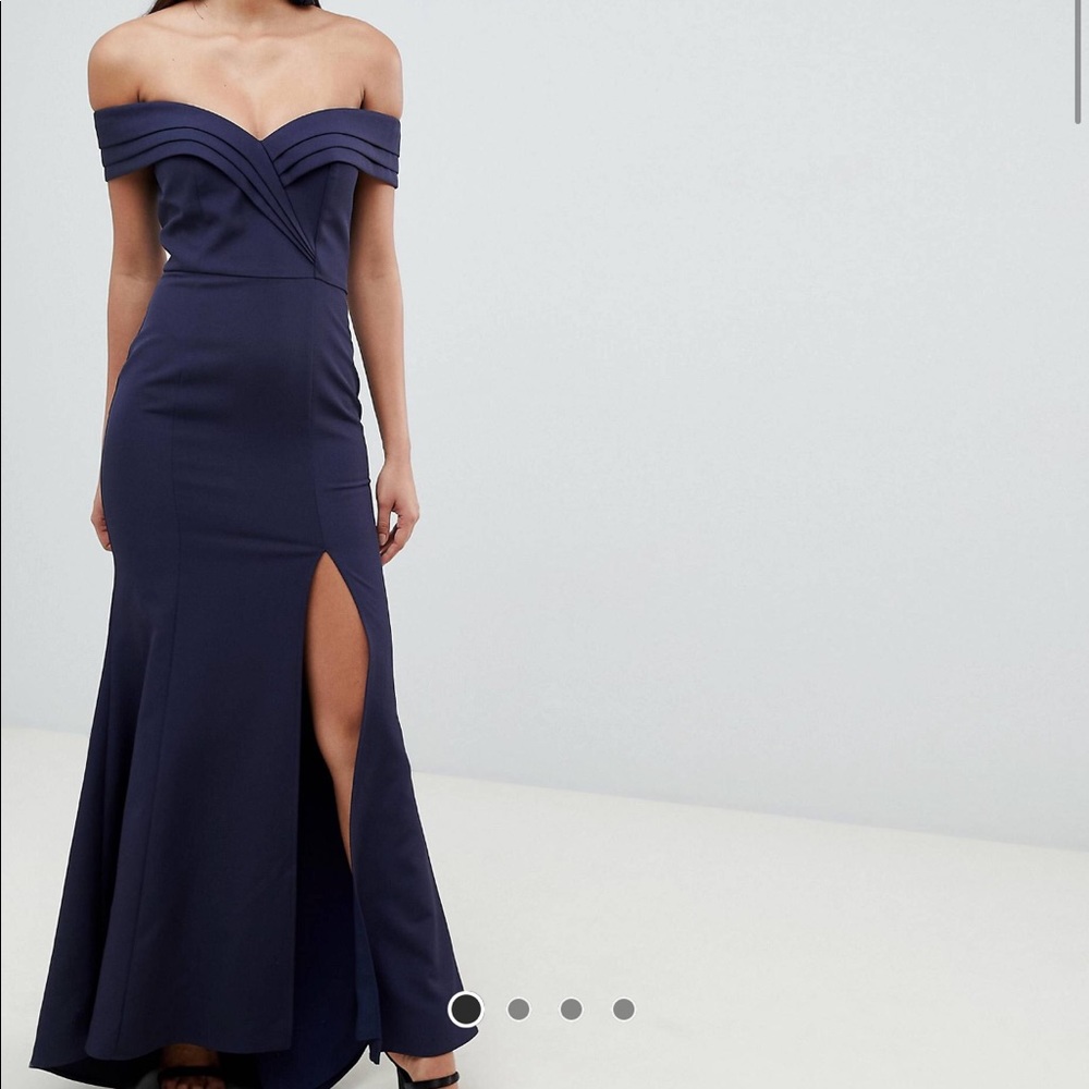 Navy off the shoulder long dress with slit